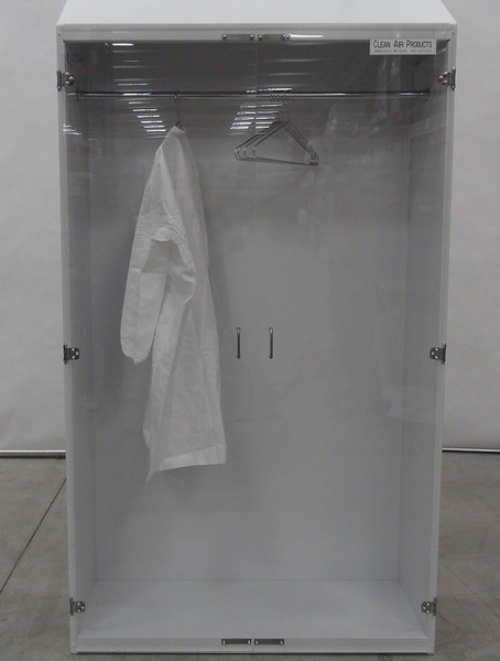 Cleanroom Storage Cabinets: 36"Wx18"Dx90"H, Sloped Top, White Painted Steel, Garment Pole, Acrylic Doors, CAP-91SC-WR-36Wx18Dx90H-GP