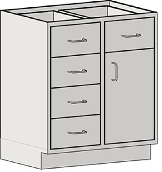 Casework Base Unit with Door/Drawer Combination: Five Drawers, Right Swinging Door, EA-SSC-HDDRT7D