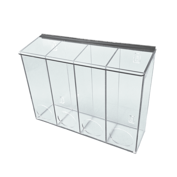 Multiple Product Dispensers, Low Profile, 22"W x 18"H x 6"D, 4 Compartment, Sloped Lid, Front Access Holes, SC-MCD-4006-PETG