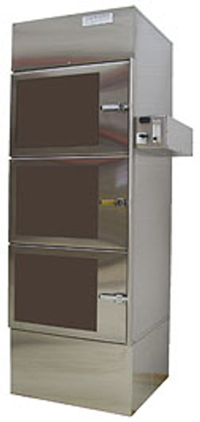 Desiccator Cabinets, Stainless Steel, 3 Doors, 3 Compartments, Compartment Size: 24"W x 14"H x 24"D, Acrylic Windows, CAP-19S-SST-3DR-SGL-24Wx14Hx24D-3B-G207