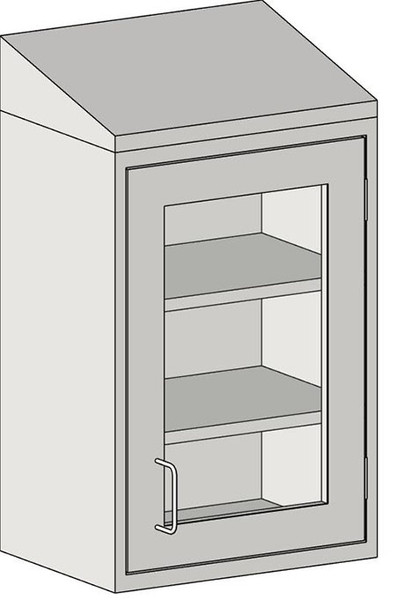 Casework Upper Lab Cabinets: 304 Stainless Steel, Sloped Top, Right Swinging Glass Door, EA-SSC-WCGHRST