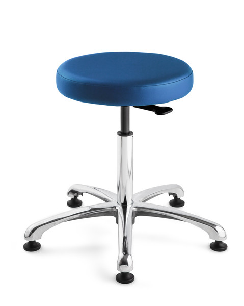 Cleanroom Stool,. Seat Height: 15.5"- 20.5", Versa ISO 5 Class 100, Polished Aluminum Base, Mushroom Glides, Blue, BV-3050C2-V-BL