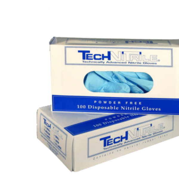 Nitrile Gloves, Powder Free, Plastic PVC Boxes, Blue, 9.5"Long, XS-2XL, 100/PVC Box- 10 Boxes/Case, TN-100PFB