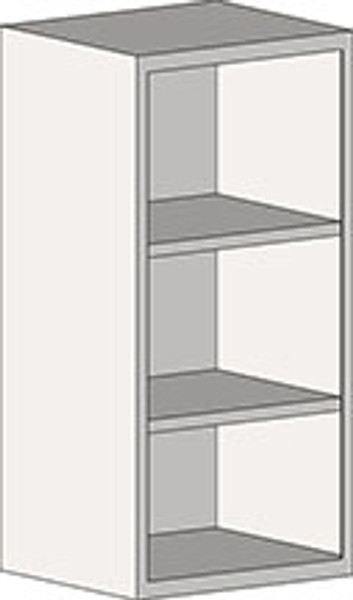 Casework Upper Lab Cabinets: 304 Stainless Steel, Flat Top, Open Wall Cases, Two Shelves, EA-SSC-WCO