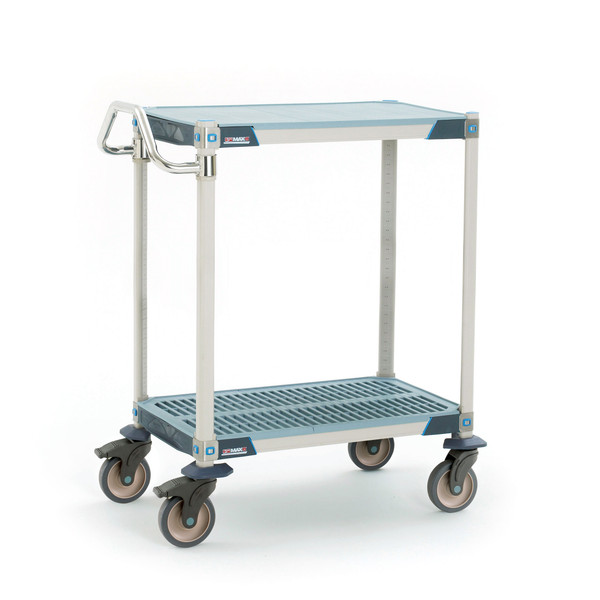 Corrosion Resistant Carts; All Polymer &amp; Stainless Steel Construction, Solid Top Shelf/Lower Open Grid, Ergonomic Handle, Polymer Casters, IM-MXUCFT