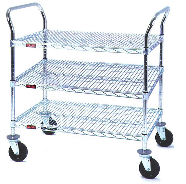 Utility Carts; Chrome, 3 Wire Shelves, Casters, EA- EU3-C