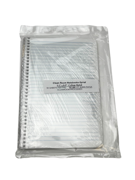 Cleanroom Notebooks:. 5 1/2" x 8 1/2", Spiral, College Ruled, Individually Packaged, Price Per Each, WC-LN502