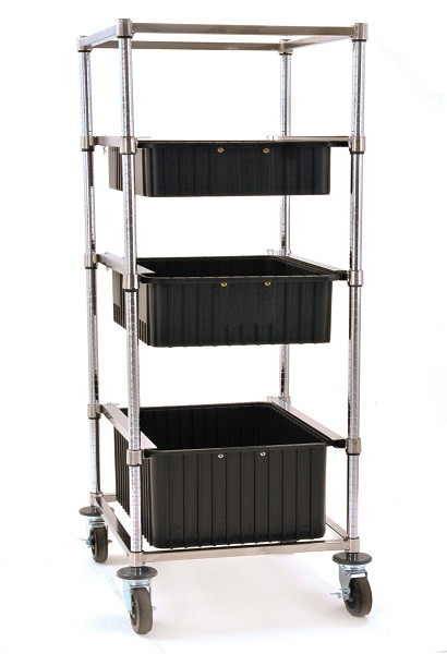 Tote Box Carriers: One Bay, Non Adjustable, Chrome, Casters, 26"x 22"x 68"H, EA-TBC1-P