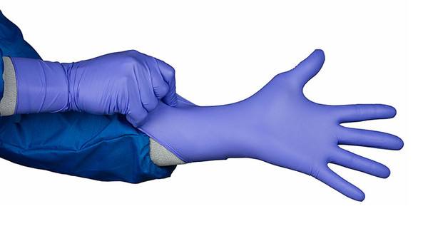 Nitrile Cleanroom Gloves: ESD, Heavy Duty, 8 Mil, Powder-Free, 12" Long, Blue, S-XL, Double Bagged, 100/Bag, 10 Bags/Case, HG-8750