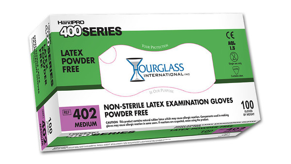 Latex Exam Gloves: 6 Mil, Powder Free, 9"Long, S-XL, 100/Box- 10 Boxes/Case, HG-400