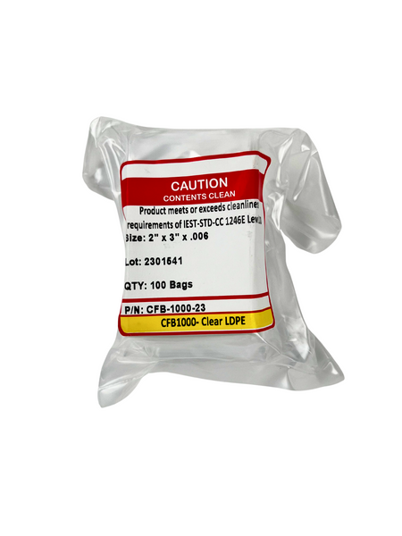 Cleanroom Bags: LDPE Polyethylene, 2" x 3",  6.0 mil, Level 100, 100/Pack- 10 Packs/Case, CFB-1000-23-6Mil