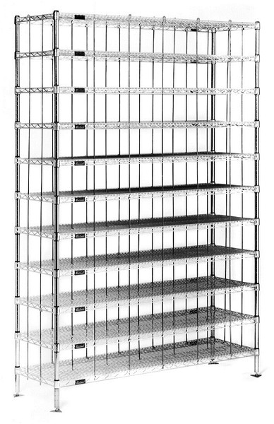 Cleanroom Shoe Racks: Chrome, 60 Cubbies, 14"x 60"W x 86", EA-SR1460C