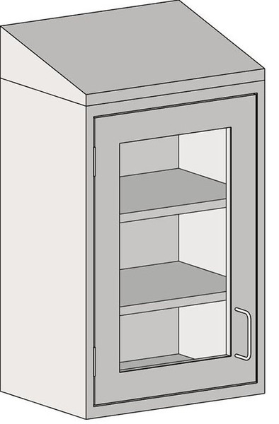 Casework, Upper Lab Cabinets, 304 Stainless Steel, Sloped Top, Left Swinging Glass Door, EA-SSC-WCGHLST