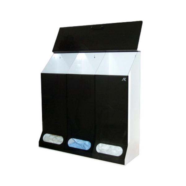 Garment Dispensers: 3 Compartment, Black Acrylic, 30"W x 30"H x 10"D, AK-JN3