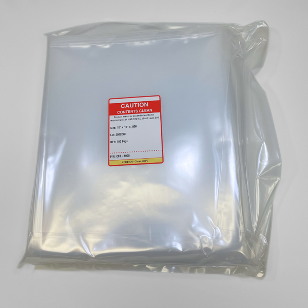 Cleanroom Bags: LDPE Polyethylene, 10" x 12",  6.0 mil, Level 100, 1000/case, CFB-1000-1012-6Mil