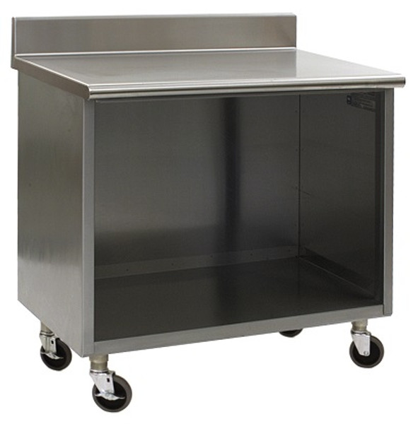 Stainless Steel Lab Cabinets:. Backsplash, Wheels, Open Base, 304 Stainless Steel, EA-CR-OBSE-BS-CAH