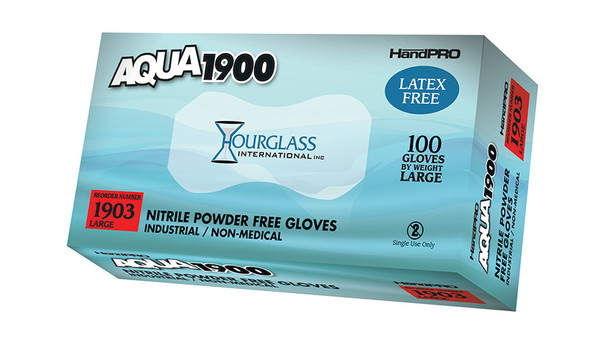 Nitrile Gloves: Medical, Aqua Color, Chlorinated, Powder Free, 9" Long, S-XL, 100/Box- 10 Boxes/Case, HG-1900