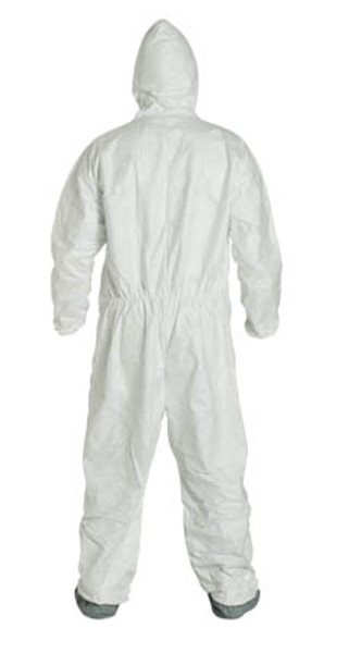 DuPont Tyvek Coveralls: Industrial, Attached Hood, Non Skid Boots, Elastic Wrists, Bulk Packaged, 25/Case, M-7XL, DU-TY122SWHxx002500