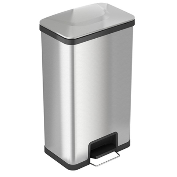 Trash Receptacles:. 18 Gallon Cleanroom Waste Bins, Manual Step, Stainless Steel, Removable Bag Retainer Ring, HL-HLS18SS