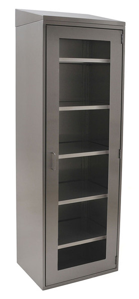 Supply Cabinets,. 304 Stainless Steel, Double Hinged Glass Doors, 4 Adjustable Shelves, Sloped Top, 24"W x 48"D x 89"H,  EA-SSC-TCBGST-2448