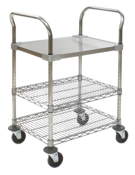 Utility Carts: Chrome, 2 Chrome Wire Shelves, 1 Solid Stainless Shelf, EA-EU3-xxxxCS