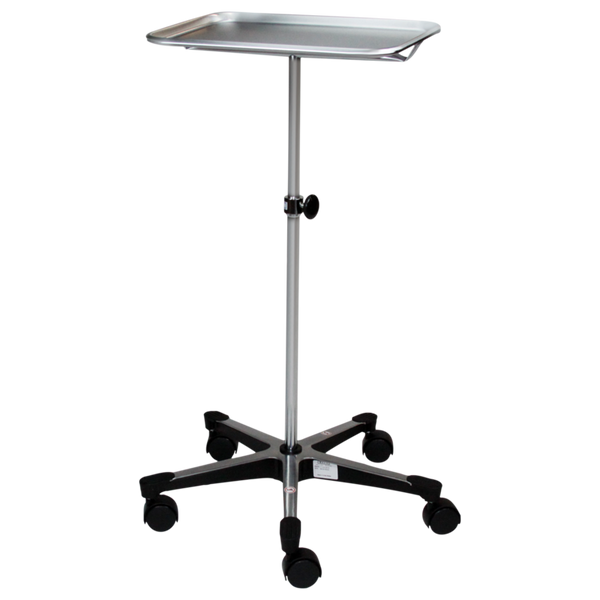 Chrome Mayo Stands: Chrome Middle Pole with 5-leg Aluminum Base, Stainless Steel Tray, Twin-wheel Hooded Casters, BL-1501