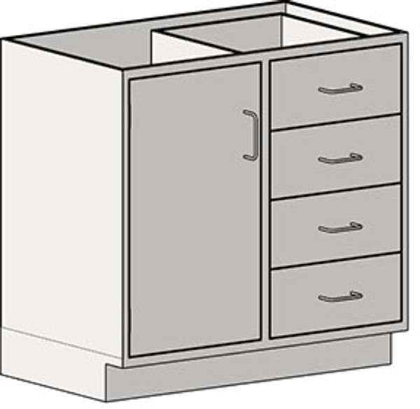 Casework Base Unit with Door/Drawer Combination: Four Drawers, Left Swinging Door, EA-SSC-HDDL7