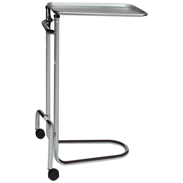 Double Pole Chrome Mayo Stands: Two Chrome Posts with Looped Base, Stainless Steel Tray, Twin-wheel Hooded Casters, BL-1510