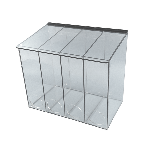 Multiple Product Dispensers, 22"W x 18"H x 12"D, 4 Compartment, Sloped Lid, Front Access Holes, SC-MCD-4000-PETG