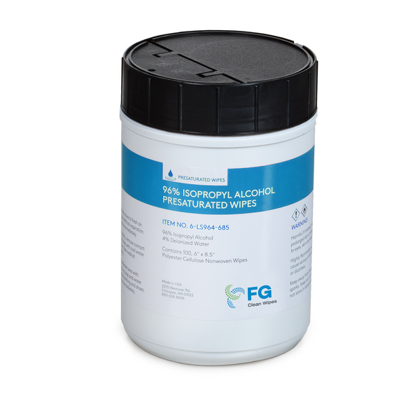 Pre-Saturated Wipes:. Polyester Cellulose, 96% IPA, Canister, 6"x 8.5"  LT-LS964-685