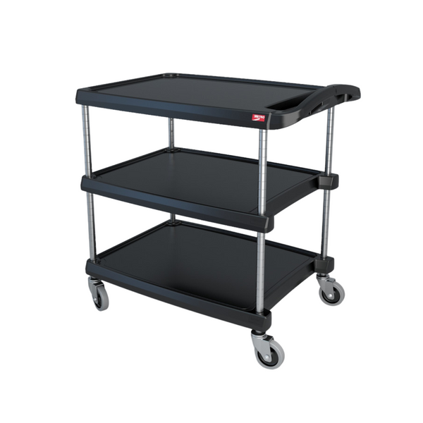 Utility Carts: 3 Polymer Shelves, 26" x 36", Black, Casters, IM-MY2636-35BL