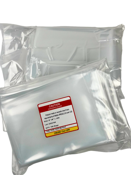 Cleanroom Bags: LDPE Polyethylene, 6" x 8",  6.0 mil, Level 100, 100/Pack - 10 Packs/Case, CFB-1000-68-6Mil