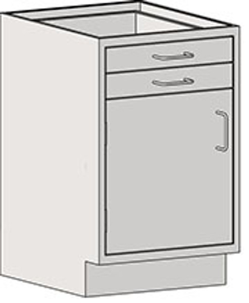 Casework Base Unit with Door/Drawer Combination: Type 304 Stainless Steel, Two Drawers,  Left Swinging Door, EA-SSC-SDDLT3