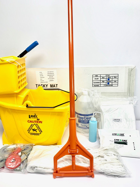 Cleanroom Starter Kit; Includes (1) String Mop, (1) String Mop Handle, (1) Gallon Nova Floor Cleaner, (4 Bags) Cleanroom Wipes, (1) 31 Quart Yellow Mop Bucket, (1) ESD 8 oz Wash Bottle, (1 Case) Tacky Mats, CRW-SKIT