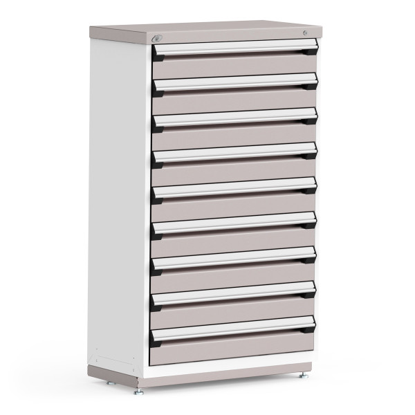 Stationary Cabinets; 36"W x 18"D x 60"H, Stainless Steel Cover, (9) 6" Drawers, Heavy Duty 16 Gauge Construction, RU-R5XEC-5814S