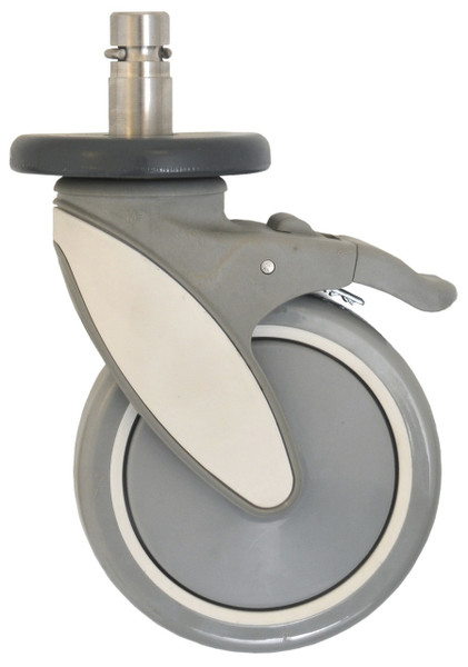 Casters: 5" Diameter, Polymer Wheels, Stem/Swivel, Corrosion Resistant, Stainless Steel Hardware, EA-CPSS5-250