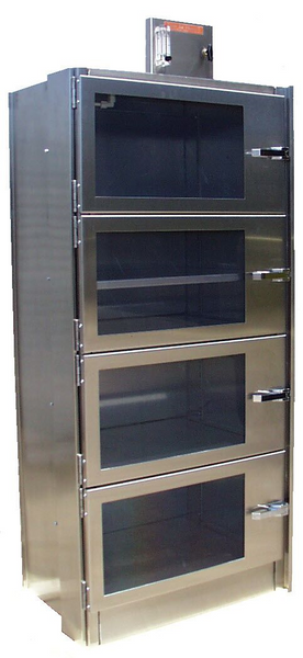 Desiccator Cabinets, Stainless Steel, 4 Doors, 4 Compartments, Compartment Size: 24"W x 14"H x 24"D, Acrylic Windows, CAP-19S-SST-4DR-SGL-24Wx14Hx24D-3B-G279