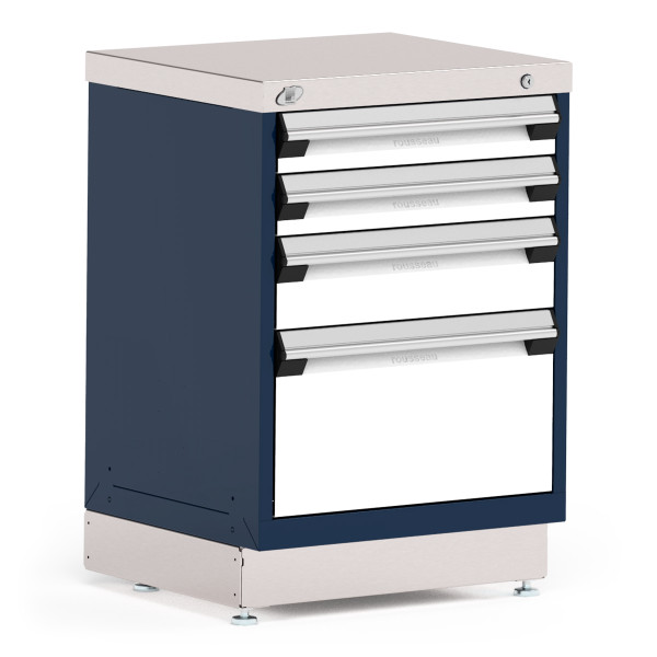 Stationary Cabinets. 24"W x 21"D x 34"H, Stainless Steel Cover, 4 Drawers, Navy, RU-R5XCD-3006