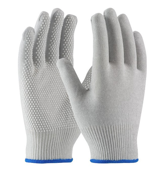 ESD Nylon Gloves:. Seamless Knit Nylon/Carbon Fiber, PVC Dot Grip, S-L, 12 pairs/pack, PI-40-6411