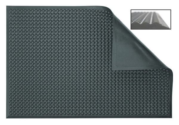 Anti-Fatigue Mats:: Cleanroom, Classic Bubble, Foamed Polyurethane, Dry &amp; Non-Abrasive Areas, Black, EO-ST