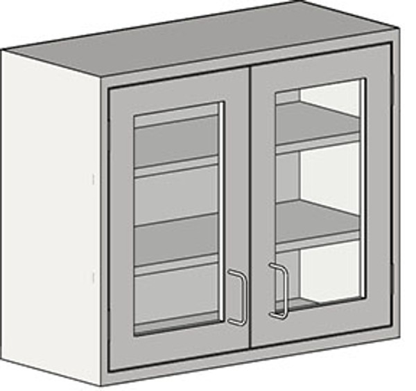 Casework Upper Lab Cabinets, 304 Stainless Steel, Flat Top, Double Glass Doors, EA-SSC-WCGH