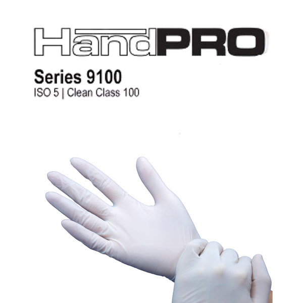 Nitrile Cleanroom Gloves: HandPRO, 6 Mil, Accelerator Free, Sulfur Free, ISO 5 Class 100, XS-2XL, 100/Bag- 10 Bags/Case, HG-9100