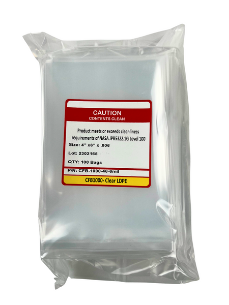 Cleanroom Bags: LDPE Polyethylene, 4" x 6",  6.0 mil, Level 100, 1000/case, CFB-1000-46-6Mil