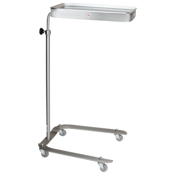 Stainless Steel Standard Mayo Stands: Two-Pronged Stainless Steel Base, Stainless Steel Tray, Four Rollerblade Casters, BL-8848SS