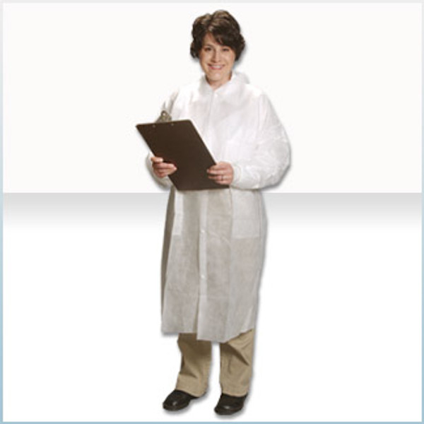 Disposable Lab Coats: Light Weight Polypropylene, Snap Close, Elastic Wrist, Single Packs, M-3XL, ZZ-AP-LC-12421