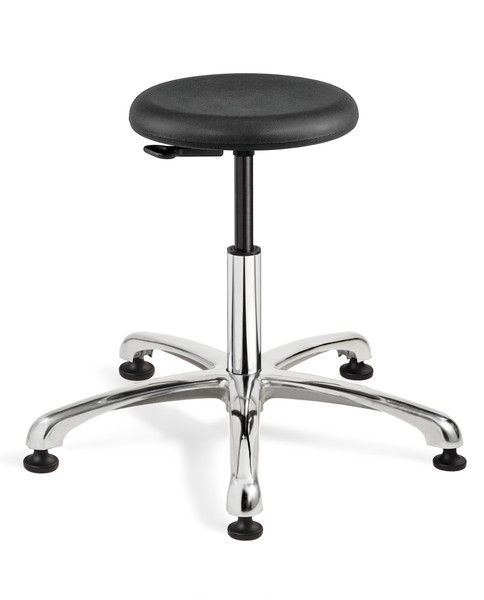 Cleanroom Stool, Seat Height:. 14.5"- 19.5", Versa ISO 4 Class 10, Black Polyurethane, Polished Aluminum Base, Mushroom Glides,  BV-3050C1P