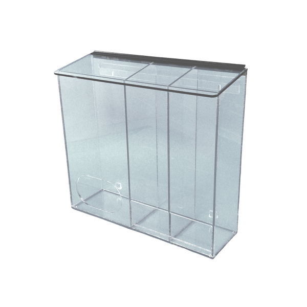 Multiple Product Dispensers, Low Profile, 20"W x 18"H x 6"D, 3 Compartment, Sloped Lid, Front Access Holes, SC-MCD-3006-PETG