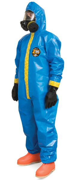 Kappler Zytron 100XP Coveralls:.  Attached Hood, Elastic Wrist/Ankles, Bound Seams, Stronger Holdout Properties, Blue, XS-4XL, 12/Case, KA-Z1B428XP