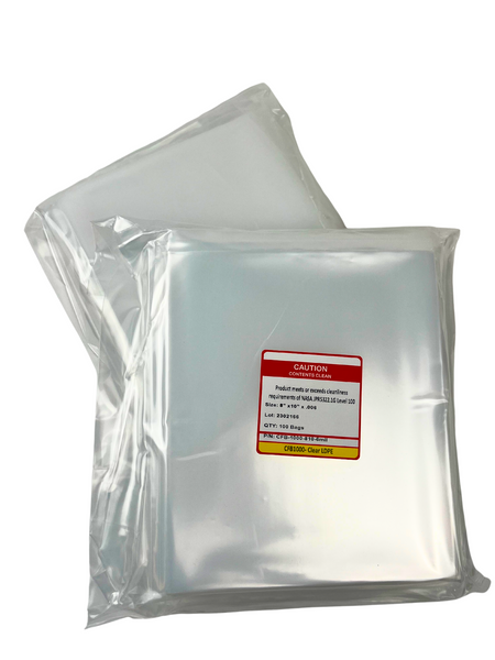 Cleanroom Bags: LDPE Polyethylene, 8" x 10",  6.0 mil, Level 100, 1000/case, CFB-1000-810-6Mil