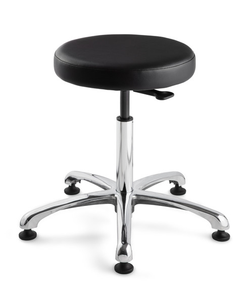 Cleanroom Stool,. Seat Height: 21.5"- 31.5", Versa ISO 5 Class 100, Polished Aluminum Base, Mushroom Glides, Black, BV-3550C2-V-BK